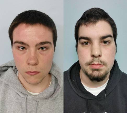 This photo provided by the Franklin Police Dept. show drug distribution suspects, Jeffrey P. Hanley, left, and Christopher McDonald.