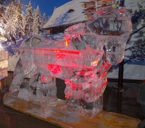 Ice sculptures coming to Skylands Stadium A frozen horse created from many rectangular blocks of ice.