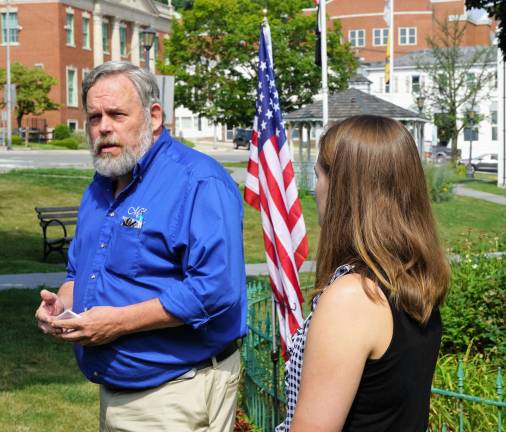 Sussex County Historian Wayne T. McCabe gives a brief history lesson of the monument before its rededication.