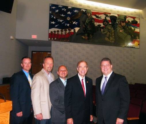 Mural goes up for good Photos by Viktoria-Leigh Wagner High Point Regional High School Principal Jonathan Tallamy, Arthur Frisbie, Board of Education President Paul Derin, U.S. Rep. Scott Garrett and Superintendent Scott Ripley are shown.