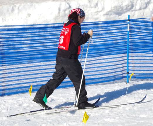 Vernon Mountaineers one again perform well at Special Olympics Vernon Mountaineer and double gold-medal winner Karen Byrne breaks away from the other skiers.