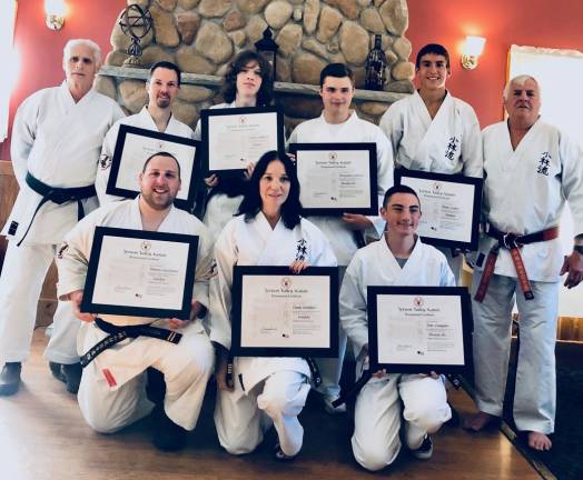 Vernon Valley Karate students earn promotions Back row, from left, Sensei Chuck Ercolano, Nick Vigiletti, Connor Shillcock, Christopher Carrasco, Shane Lyden, Sensei Tom Shull. Front, from left: Timothy Duvelsdorf, Linda Boniface, Tyler Douglass