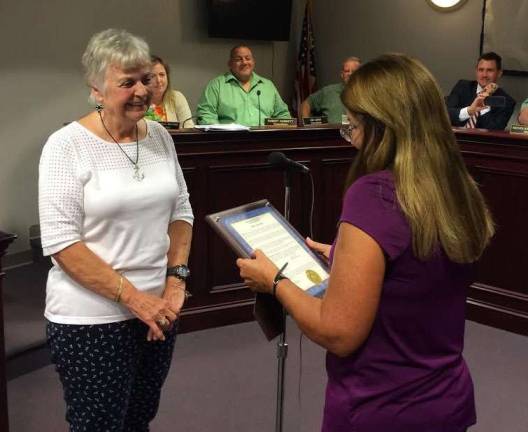 Photo by Diana Goovaerts Franklin resident Rachel Heath (left) was recognized by the Franklin Borough Council at its Sept. 13 meeting for being named Sussex County's 2016 Senior Citizen of the Year.