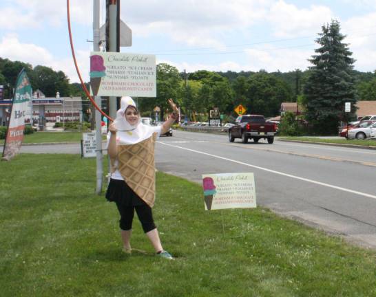 Chocolate Parfait celebrates new location Sarah Blake dressed as a ice cream cone to promote Chocolate Parfait's grand opening.