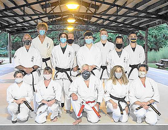 Pictured in the back row (from left): Scott Riley, Cody Williams, Zachary Trost, Kevin Noah, Christopher Carrisco, Paul Doumanis Jr., Nick Vigiletti, and Tyler Douglass; front row: Rachel Olinski, Monica Rolando, Sensei Tom Shull, Juliann Vigiletti, and Sacha Dorsey (missing is Taylor Schoenfeld). (Photo provided)