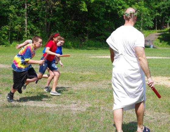 These students were starting out on the first leg of the relay races.