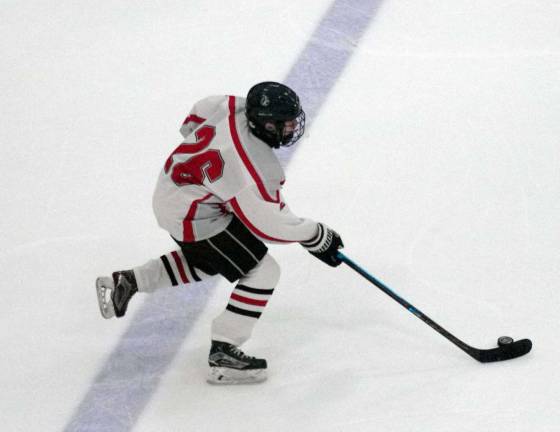 High Point-Wallkill Valley's Eric Honold steers the puck. Honold scored his teams only goal.