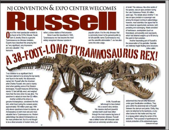Sparta couple prepares for fossil and gem expo Photo provided "Russell" the T-Rex is for sale for $2 million and stretches 38-feet.