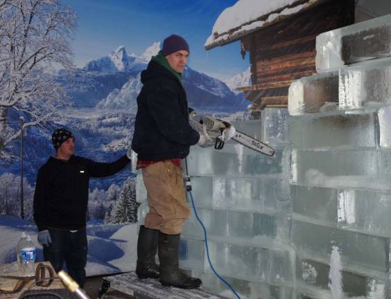 Ice sculptures coming to Skylands Stadium From left, ice sculptors John Morton and Joshua Clemens are shown preparing another frozen wonder.