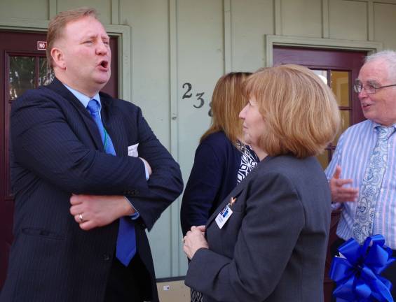 Affordable medical and dental care comes to Sussex County Veteran Navy physician Dr. Andrew Westrom speaks outside with Zufall President and CEO Eva Turbiner. Westrom came to the opening from Maryland representing the U.S. Department of Health and Human ServicesþÄô Health Resources & Services Administration, which among other things helps to provide health resources for medically underserved populations.