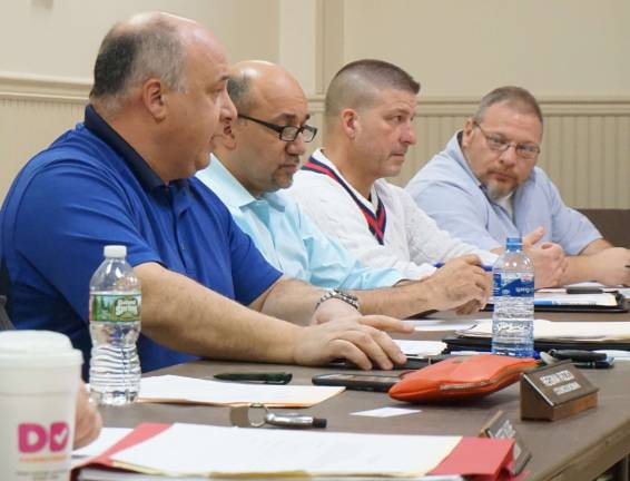 Mayor Steve Ciasullo comments on the council's meeting with the NJDEP. From left, Ciasullo, Councilmen David Astor and Peter Opilla, and Council President George Hutnick are shown.