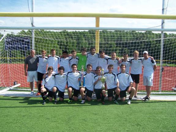 Vernon Red Bulls finish successful season Asst. Coach Ed Nitch, Nik Polizos, Jake Schreck, Antonio Ball, Shane Walsh, Scott Altieri, Destan Altunbilek, BJ Ryu, Jake Lally, Will Schiesswohl, Chris Ploch, Head Coach Joe Leggour, Brian Hill, Ian Donovan, Tim Shine, Brendan Shine, Connor Quinn, Nick Bosma & Jason Nitch are shown in this picture.
