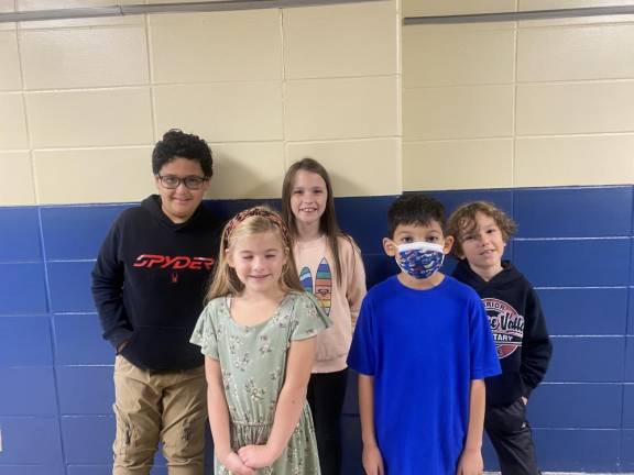 Hardyston schools’ students of the month are: back, from left, Bradley Maloney, Organ O’Leary, Avery McNeely; front row, from left, Eliana Thomasen, Giovanni Tirado