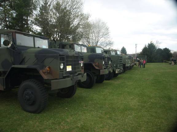 Military vehicles on display.