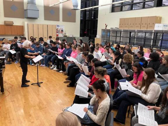 All-Sussex band and chorus plan 50th concert <b>Dr. Deborah Gianuzzi rehearses with the All-Sussex County Band at Sparta High School on Oct. 29.</b>