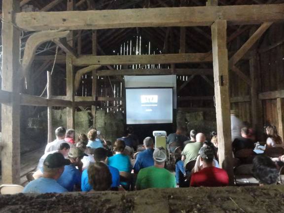 Appalachian Trail tales Kirk and Liz Stephens transformed a barn at Vernon Valley Farm into a makeshift theater for the screening. Photo by Scott Baker
