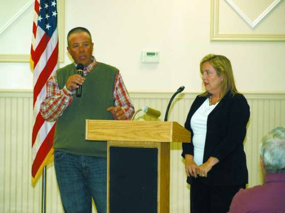 Assemblyman Parker Space (left) and Assemblywoman Alison McHose addressing the crowd.