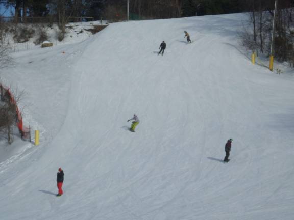 Even though it was a weekday and it was freezing, Mountain Creek was full of skiers and snowboarders on a Tuesday afternoon last week. Photo by Nathan Mayberg