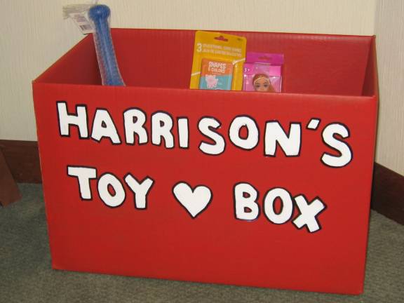 Harrison's Toy Box is filling up at Vernon Dental Associates, the office of Dr. Laura Covucci, one of several drop- off sites in Vernon. A toy drive is being held again this year to mark the birthday of Harrison Shauger on Aug. 2. Harrison lost his battle with heart disease in 2013 at the age of six. Collected toys will be donated to Hackensack Medical Center's Pediatric Center for Heart Disease. The drive will continue until July 26.(Photo by Janet Redyke)