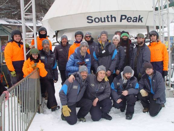 Mountain Creek VP of Resort Operations Chris Haggerty and John Matusiewicz, Adventure Manager (middle) with members of the Lift Ops and Terrain Park Staffs.