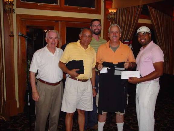 Bourbon, Barbeque and Blue Grass Golf Outing Champs Wagner Abreu, John McGinnis, Antonio Rodriguez and George McNichol are shown with Crystal Spring&#x2019;s Event Coordinator Eric Wefer.