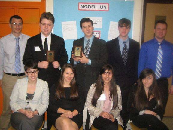 Vernon wins 2 honors at Model U.N. Back row: Kelsey Falkowski, Justin Annunziata, Ryan Clarkin, Chris Simmen, Matthew Trokan. Front row: Bridget Quinn, Natalie Owczarek, Emily Fussman, Coral Fussman.