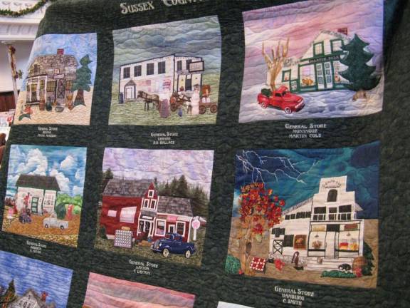 Quilt of historic general stores in Sussex County, N.J., by Winnie Jager (Photo by Ginny Privitar)