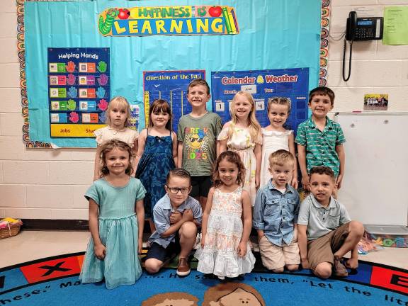Preschool’s last graduation PR5 The pre-kindergarten class of 2025. In front row, from left, are Ava Pereira, 5; Luca Madsen, 4; Lily Bracco, 4; Noah Ziegert, 4; and Sam Ibaceta, 5. In back row, from left, are Harley Jodexnis, 5; Amelia Arnone, 4; Hunter Rios, 5; Charlotte Cady, 5; Hanna Arabowski, 5; and Henry Balogh, 4.