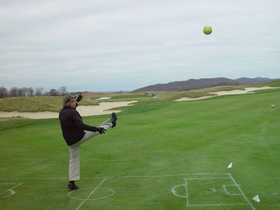 Team Ballyowen wins footgolf championship Photo submitted by John T. Whiting Crystal Springs Employee Cup golfer tees off playing the 9th hole following FootGolf format.