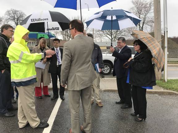 Sussex County Engineer Bill Koppenaal speaking to Commissioner Hammer, Senator Oroho, and Freeholder Petillo.