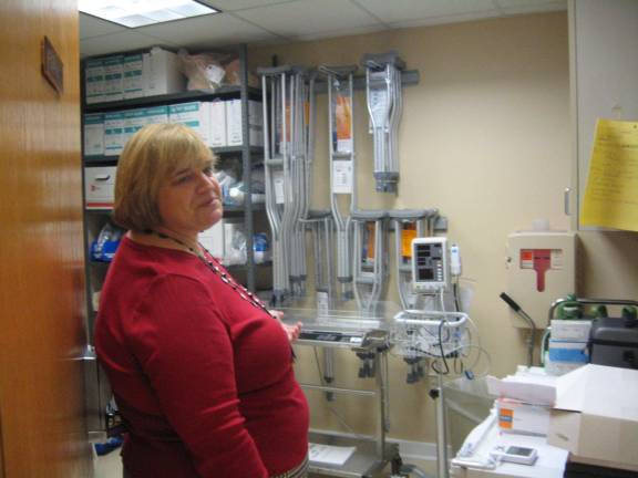 Rebecca Perrault displays the center&#x2019;s supply room or a she calls it the &#x201c;crutch room.&#x201d;