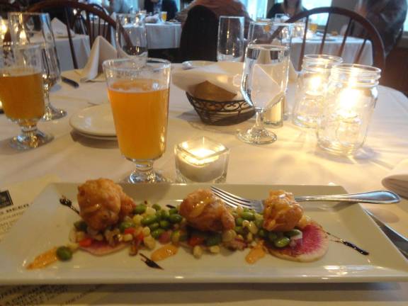 Mohawk House and Kane Brewing team up for beer dinner The second course: Louisiana alligator fritters paired with Kane Head High.