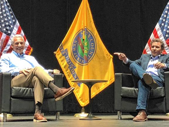 GOP candidates for governor share plans Jack Ciattarelli, left, a Republican candidate for governor, answers questions from moderator Rich Zeoli on Saturday, May 3 at Sussex County Community College. (Photos by Kathy Shwiff)