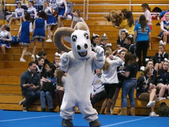 Sussex County teams garner awards at cheer compeition Photo by George LeRoy Hunter The Franklin Borough School Ram mascot in the spotlight.