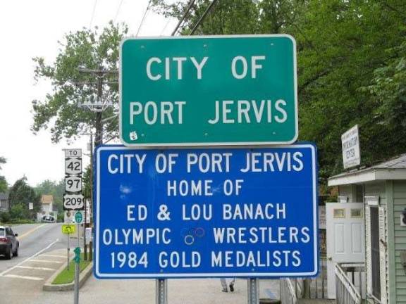 Sign at the entrance to Port Jervis pays tribute to the Banach Olympians (Photo provided)