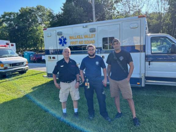 From left are Mike Petro of the Franklin Borough Fire Department; John Friend, president of Wallkill Valley First Aid Squad; and Corey Houghtaling, assistant chief of the Franklin Borough Fire Department.