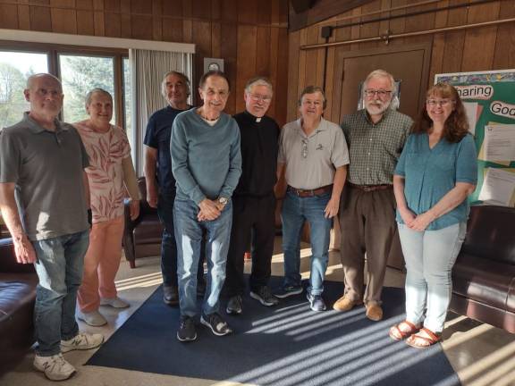 Pastor John Babbitts and members of Prince of Peace Lutheran Church in Hardyston meet with Mayor Brian Kaminski and Deputy Mayor Santo Verrilli.