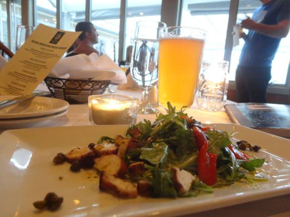 The first course: Peppered African octopus salad paired with Kane Single Fin.