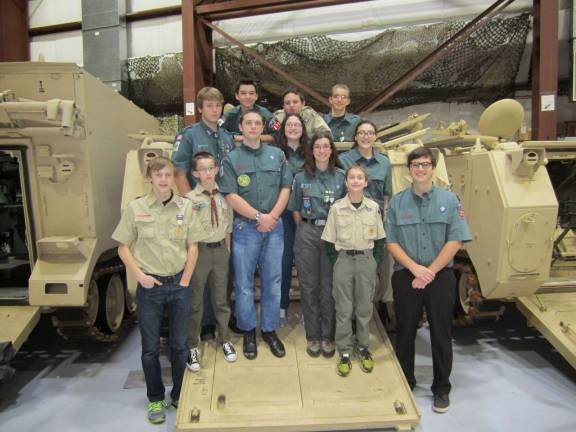 Venturing Crew visits Picatinny Arsenal Crew photo on a APC (Armored Personal Carrier).