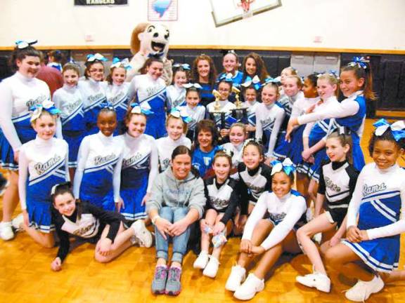 Sussex County teams garner awards at cheer compeition Photo by George LeRoy Hunter The Franklin Borough School Rams cheerleaders and a few members of Wallkill Valley Elite pose for a portrait. Franklin received a 1st degree of excellence in the Cheer Division and Cheer Dance Division.