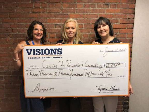 From left, Tina Aue, Center for Prevention &amp; Counseling, Elizabeth McDonough, Visions Federal Credit Union, Becky Carlson, Center for Prevention &amp; Counseling