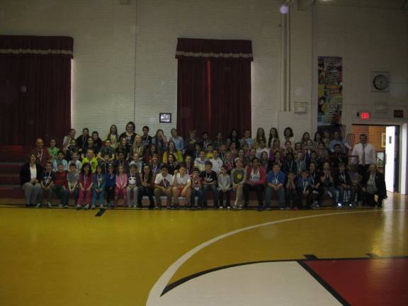 Hamburg School students and staff recently participated in Jump Rope for Heart. Pictured are all students that received a special duck and lanyard for donating $5 or more.The school raised $3,460 for the American Heart Association.