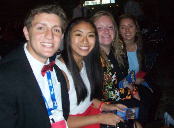 Wallkill Valley FBLA members Vincent Moncelsi, Laura David, Mikayla, and Nicole Fadel react as Wallkill Valley FBLA places second as the Largest Eastern Region Local Chapter in the Professional Division.