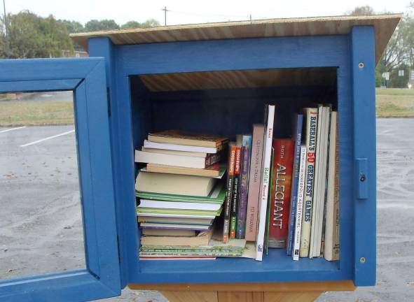 Books are waiting to entertain readers in Little Free Library in the Hamburg Municipal Building parking lot.