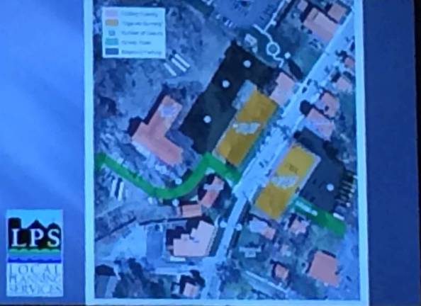 PHOTOS BY DIANA GOOVAERTSThe proposed areas for redevelopment/housing are shown in orange blocks.