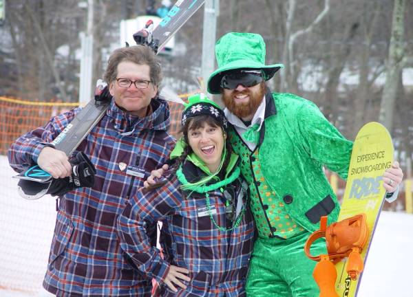 Tim Stone, right, director of Mountain Creek&#xfe;&#xc4;&#xf4;s Snow School, David Blinken and Betsy Brill celebrate St. Patrick&#xfe;&#xc4;&#xf4;s Day.