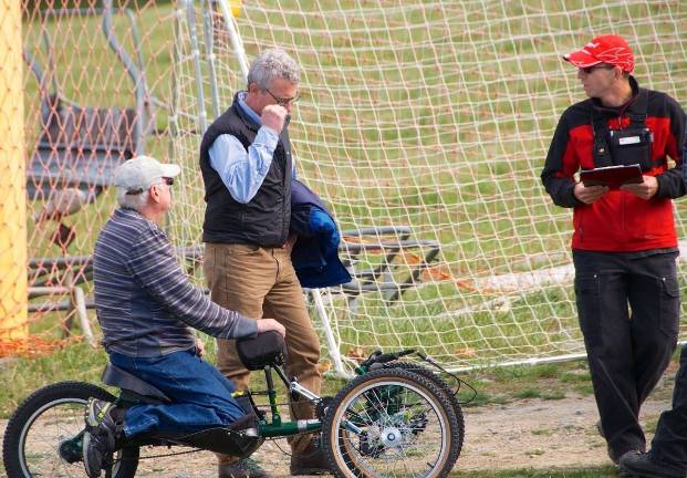 Adaptive Sports committee launched at Mountain Creek John Swartwood, PSIA Adaptive ski examiner and advisory committee member, gives last-minute instructions to Chuck Wallace, a Mountain Creek ski patroler.