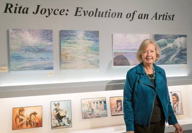 Artist Rita Joyce at her one-woman show (Photo by Nancy Madacsi of the Sparta Historical Society)