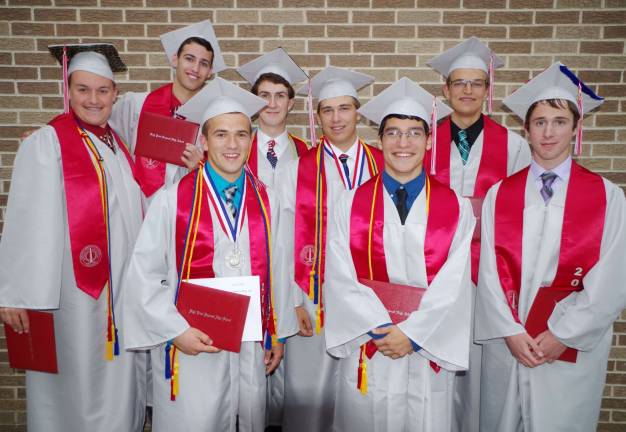 Back row from left are High Point graduates Quinn Brandt, Jonathan Nelson, Brendan Finnegan, Kyle O'Connell and Brad Smolen. Front row is Benjamin Armstrong, Jonathan Gonzalez and Mike Shorr.