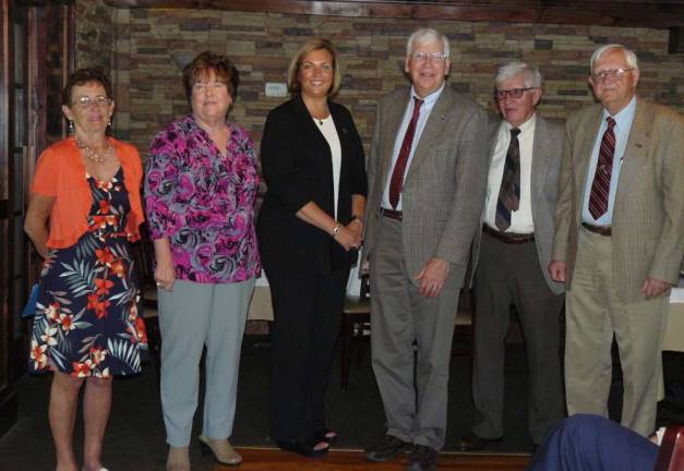 Wallkill Valley Rotary Club installs new officers. Pictured are: Sharon Hosking, past president, Sharon Walsh, president, Alexis Horvath, Incoming President, Martin VanDerHeide, III, Vice President, Ken Wentink, Director, Fred Kattermann, Treasurer, Absent: Mary Ziegler, Secretary.